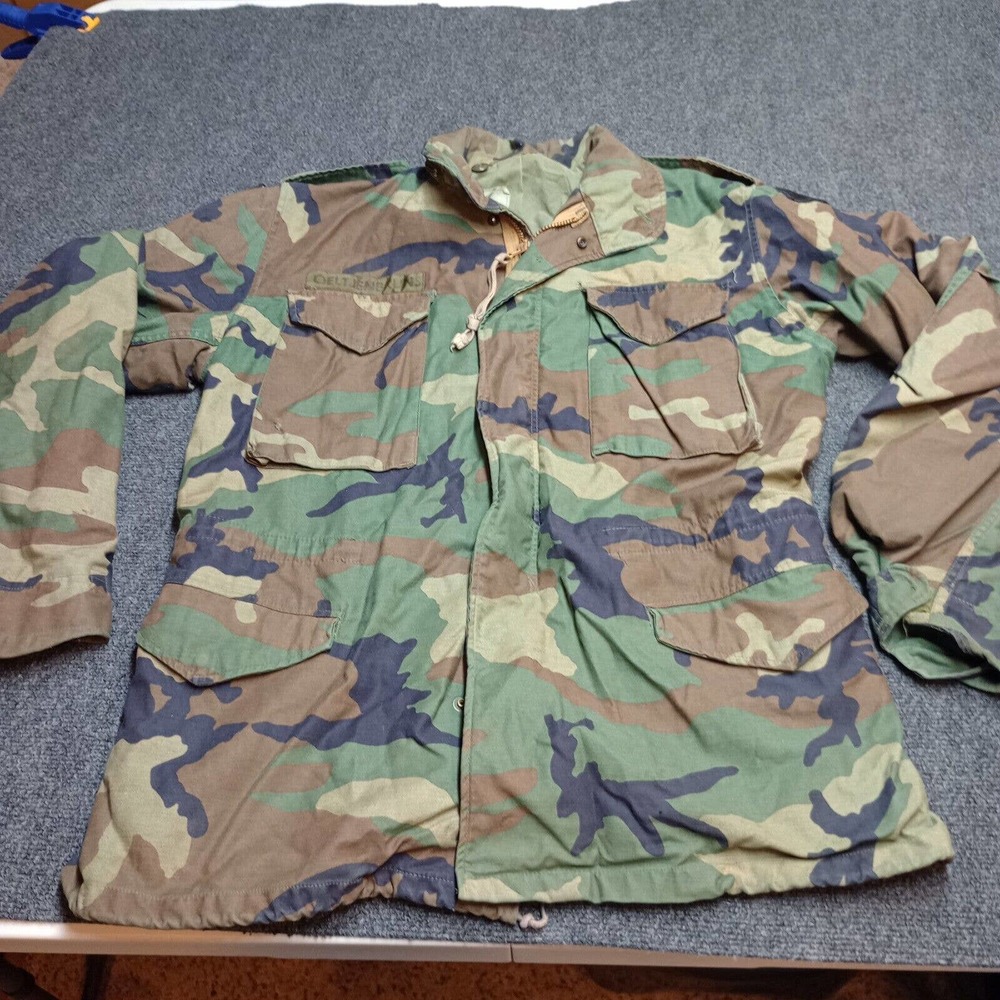 US Army M65 Field Jacket Coat Green Medium‎ Long Military Camo Hooded Patched